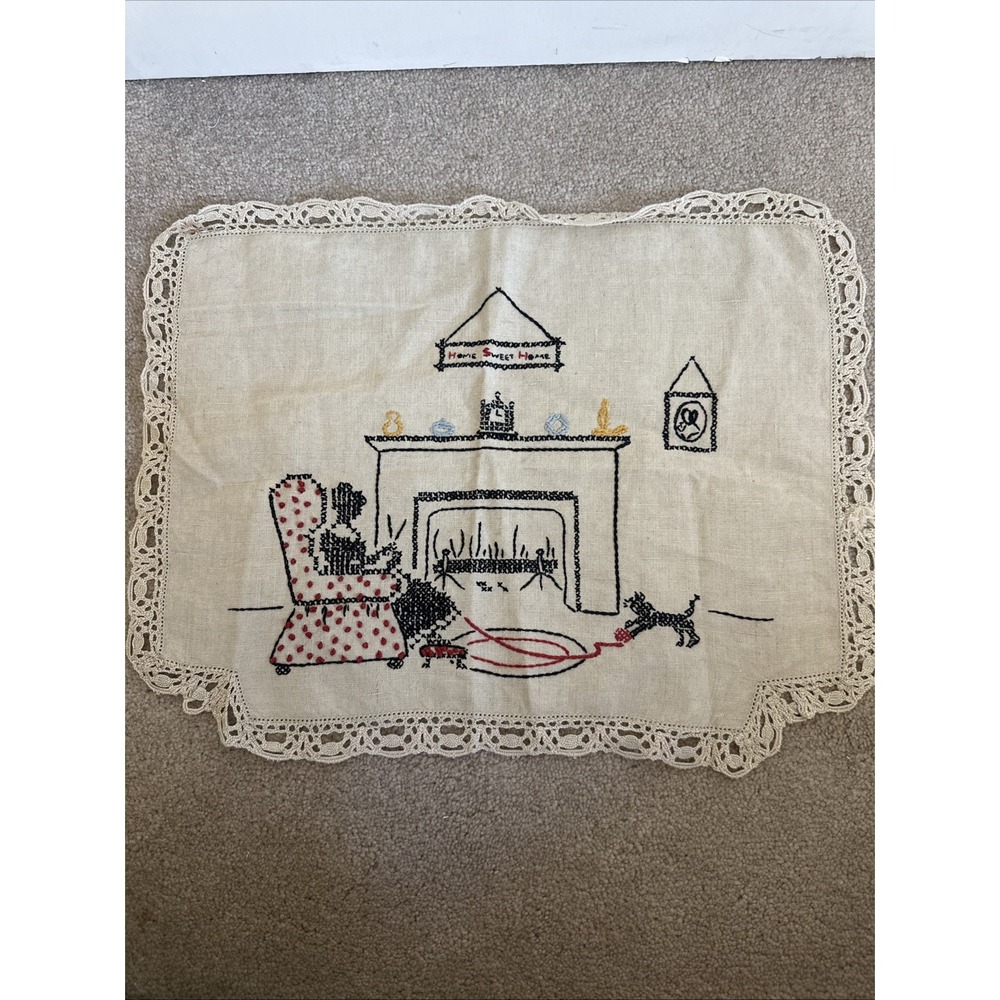 Vintage Dutch Boy Hand Embroidered Hand Made Dresser Scarf Linen